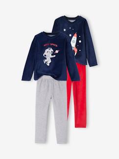 Menino 2-14 anos-Lote de 2 pijamas "espaço" em veludo, para menino