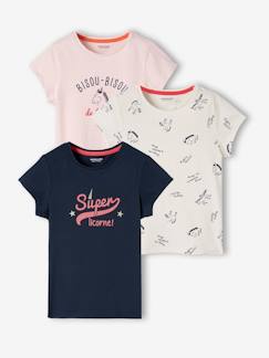 Menina 2-14 anos-T-shirts-Lote de 3 t-shirts sortidas com detalhes irisados, para menina