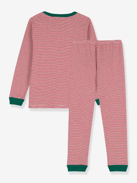 Pijama às riscas finas, em algodão bio, Petit Bateau vermelho 