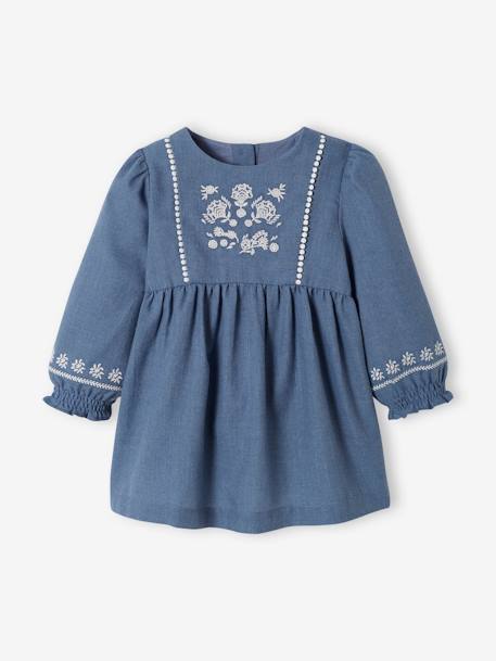 Conjunto de 3 peças, vestido + colete + fita de cabelo, para bebé menina azul-acinzentado 