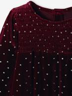 Conjunto: vestido em veludo + colete em imitação pelo + collants, para bebé bordeaux 