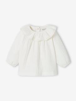 Bebé 0-36 meses-T-shirts-Blusa em gaze de algodão, folho na gola, para bebé