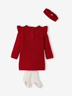 Vestido jacquard, fita de cabelo e collants a condizer, para bebé vermelho 