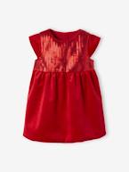 Caixa presente de Natal com vestido com lantejoulas e fita de cabelo a condizer, para bebé vermelho 