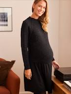 Vestido-camisola bimatéria, especial gravidez e amamentação PRETO ESCURO LISO 