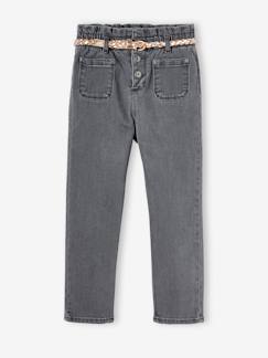 Menina 2-14 anos-Jeans -Jeans estilo paperbag e cinto entrançado, para menina