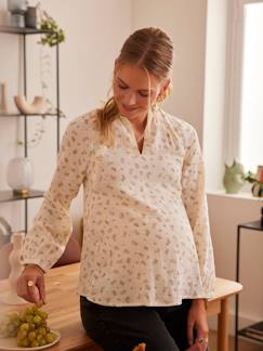 Roupa grávida-Blusas, camisas-Blusa estampada, em gaze de algodão, especial gravidez e amamentação