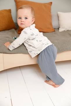Bebé 0-36 meses-Calças, jeans-Calças em gaze de algodão, com forro às riscas, para recém-nascido