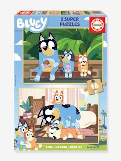 Brinquedos-Jogos educativos- Puzzles-2 Super Puzzles, em madeira, de 16 peças - Bluey - EDUCA