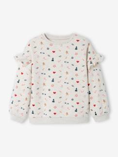 Menina 2-14 anos-Camisolas, casacos de malha, sweats-Sweat de Natal, mangas com folho, para menina