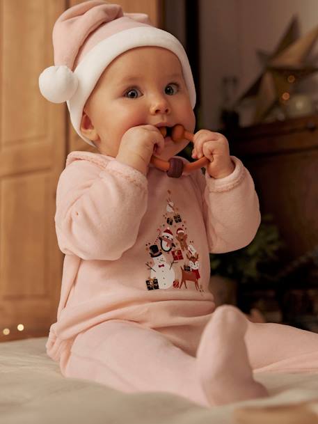 Pijama de Natal e gorro em veludo, para bebé menina rosa-pálido 