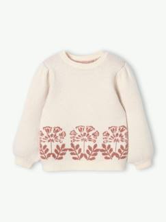 Menina 2-14 anos-Camisolas, casacos de malha, sweats-Camisolas malha-Camisola macia, motivos em jacquard com flores, para menina