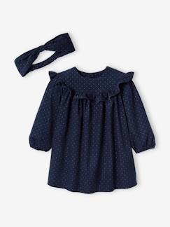 Bebé 0-36 meses-Vestidos, saias-Vestido com folhos, em veludo e fita a condizer, para bebé
