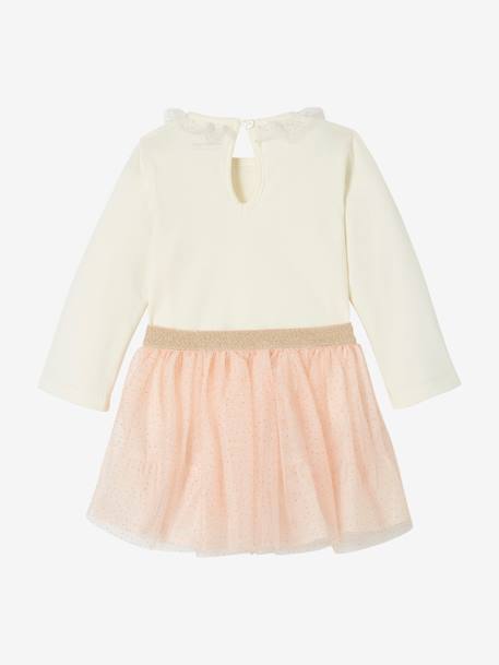 Conjunto camisola com gola e saia em tule, para bebé cru 