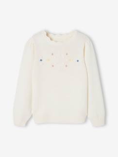 Menina 2-14 anos-Camisolas, casacos de malha, sweats-Camisolas malha-Camisola com flores bordadas, para menina