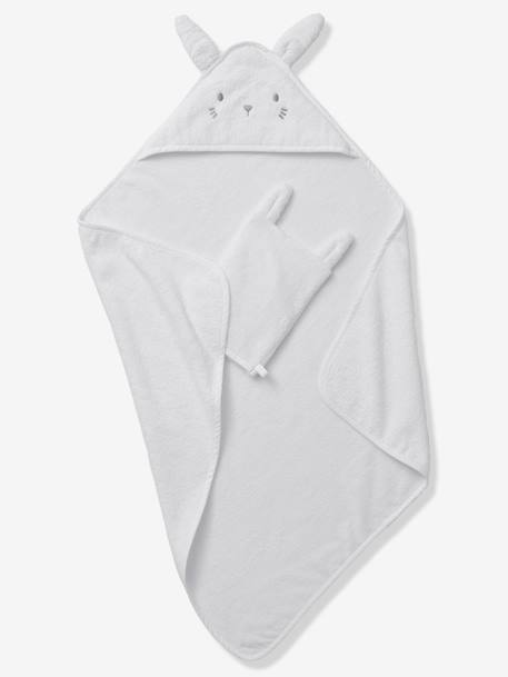 Capa de banho + luva, em algodão bio Branco claro liso+VERDE CLARO LISO 