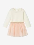 Conjunto camisola com gola e saia em tule, para bebé cru 