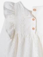 Blusa com folhos em bordado inglês, para menina coral+cru 