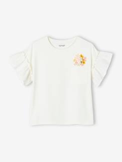 T-shirt com folho nas mangas em bordado inglês, para menina