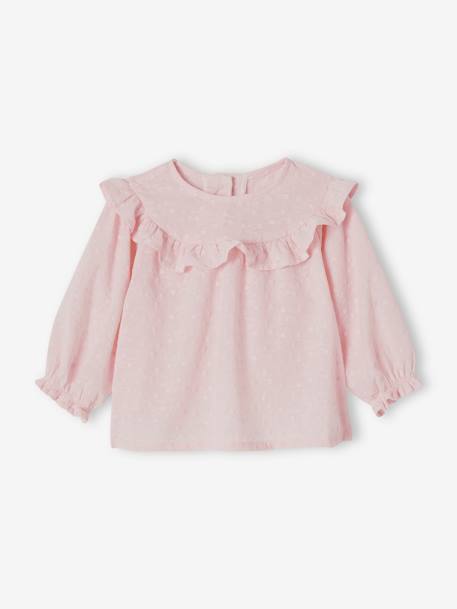 Blusa bordada com folho, para bebé cru+rosa-pálido 