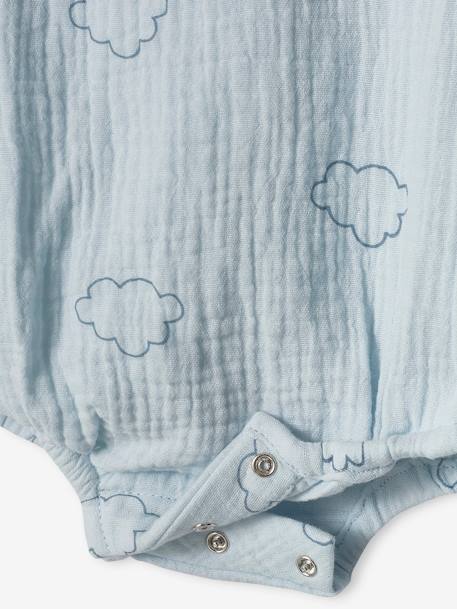 Body nuvens, em gaze de algodão, mangas compridas, para recém-nascido azul-céu 