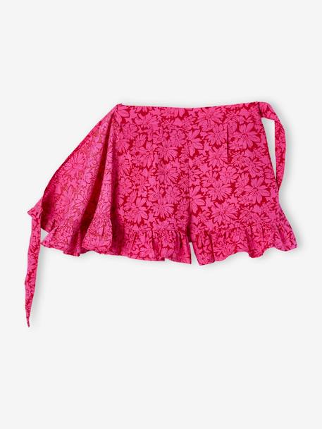 Saia-calção, para menina cru+rosa-framboesa+verde 