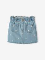 Saia de ganga com flores bordadas, para menina double stone 