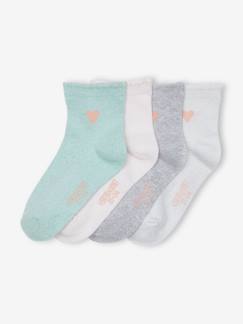 Lote de 4 pares de meias com coração brilhante bordado, para menina
