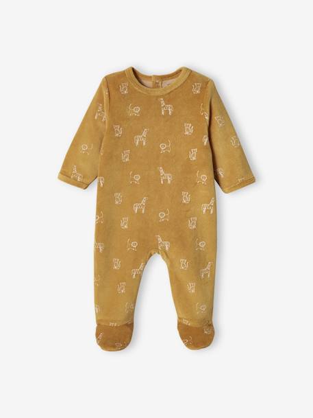 Lote de 2 pijamas leão, em veludo, para bebé menino mostarda 