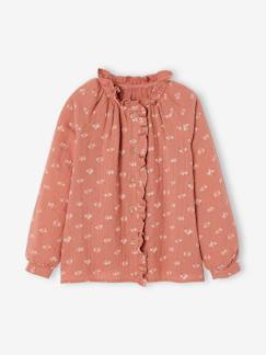 Menina 2-14 anos-Blusas, camisas-Blusa com folhos, personalizável, em gaze de algodão, estampada às flores, para menina