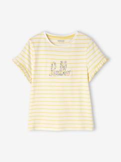 Menina 2-14 anos-T-shirts-T-shirts-T-shirt às riscas, mangas curtas com folho, para menina