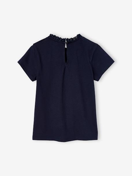 T-shirt de mangas curtas, personalizável, para menina cru+marinho 