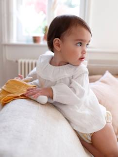 Bebé 0-36 meses-T-shirts-T-shirts-Blusa em gaze de algodão, folho na gola, para bebé