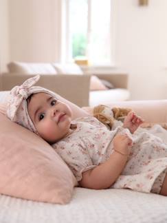 Bebé 0-36 meses-Conjunto de 3 peças, em gaze de algodão: vestido + calções + gorro estilo turbante, para bebé