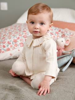Bebé 0-36 meses-Conjunto em malha ajurada, camisola e calças, para bebé