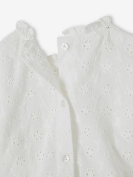 Blusa em bordado inglês, com folhos, para bebé branco 