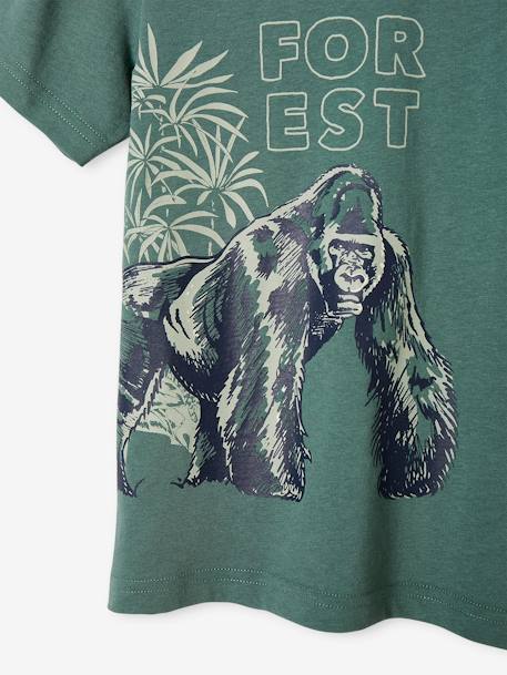 T-shirt animal, em puro algodão bio, para menino azul-céu+verde-salva 