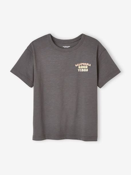 T-shirt com maxi motivo atrás, para menino cinzento+mostarda 