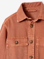 Casaco modelo camisa, em tecido com efeito de tingimento tipo pigmento, para menino terracota 