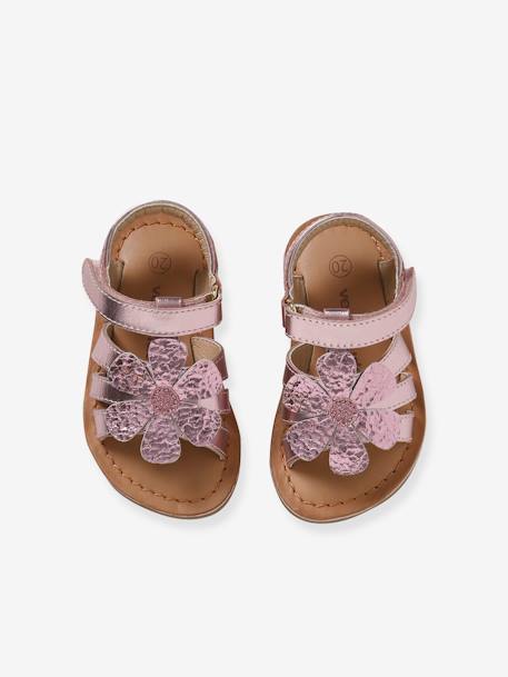 Sandálias em pele, com barra autoaderente, para bebé menina rosa 