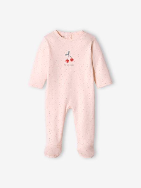 Lote de 2 pijamas cereja, em interlock, para bebé menina rosa-pálido 