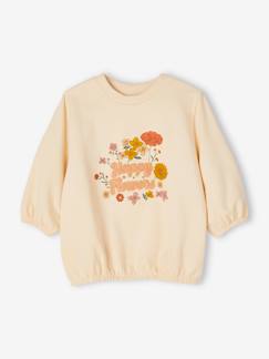 Menina 2-14 anos-Camisolas, casacos de malha, sweats-Sweatshirts -Sweat com flores irisadas e em malha tipo borboto, mangas 3/4, para menina
