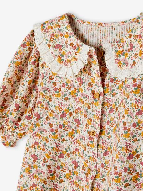 Blusa às flores, gola claudine, mangas curtas, para menina cru 