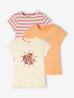 Menina 2-14 anos-T-shirts-Lote de 3 t-shirts sortidas com detalhes irisados, para menina