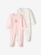 Lote de 2 pijamas cereja, em interlock, para bebé menina rosa-pálido 