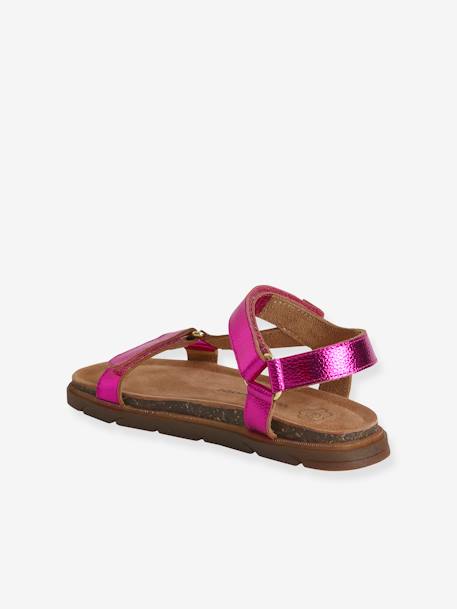 Sandálias em pele, com tiras autoaderentes, para menina fúchsia+lilás 