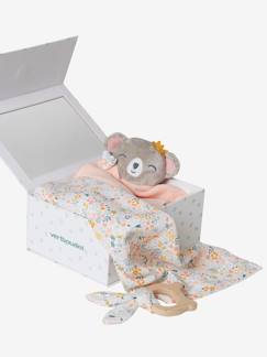 Brinquedos-Primeira idade-Bonecos-doudou, peluches e brinquedos em tecido-Caixa presente com 3 peças: fralda + boneco doudou + roca