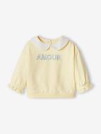Sweat com mensagem, gola claudine, para bebé amarelo-pastel 
