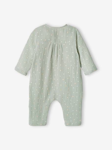 Pijama cruzado, abertura especial recém-nascido, em gaze de algodão, para bebé verde-água 