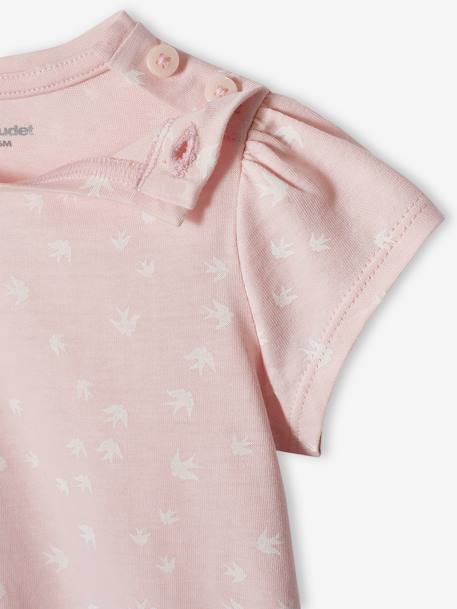 Lote de 2 t-shirts basics de mangas curtas, para bebé azul-acinzentado+cru+rosa-velho 